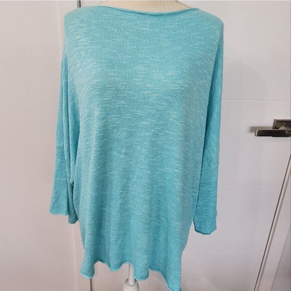 Eskandar Women's Melange Blue Off White Knit Oversize Sweater Size OS - Picture 1 of 12